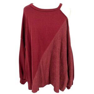 Gilli Asymmetrical Cold Shoulder Relaxed Pullover Top Berry Red Size 2X NWT